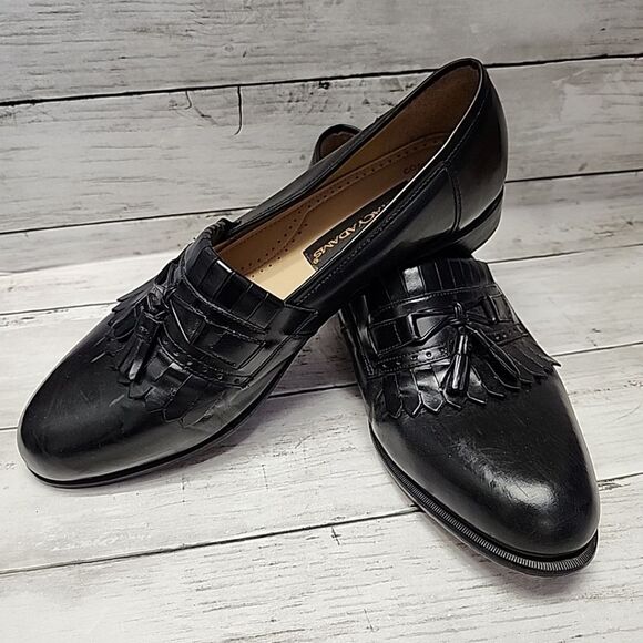 Stacy Adams Mens Leather Kiltie Tassel Dress Shoes Sz 11M Black Slip On - Picture 6 of 11